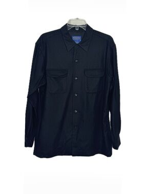 Pendleton Board Shirt Men's Wool Flannel Solid Black Loop Collar Size M